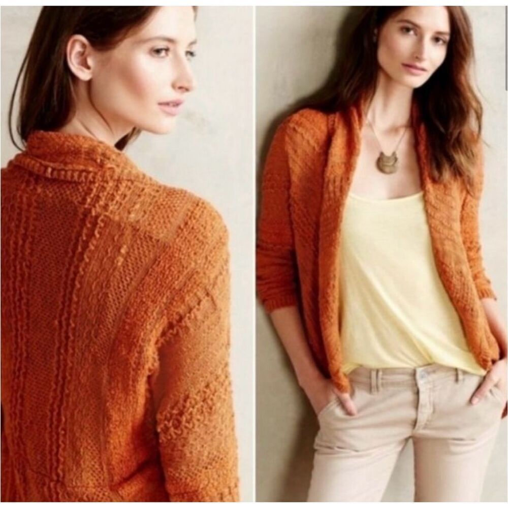 Anthropologie Orange Knit Open Cardigan